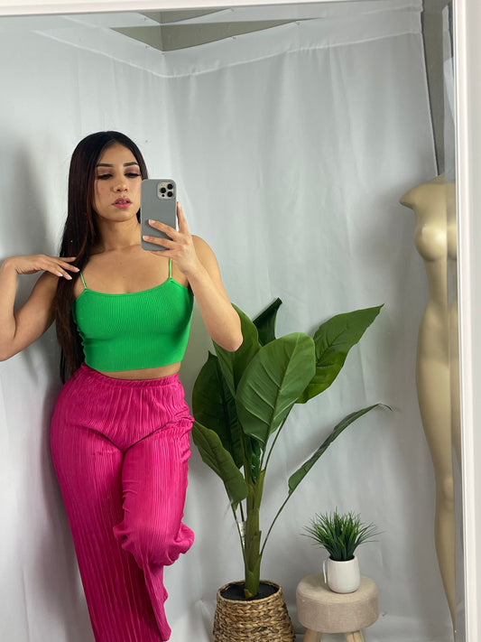 Fuchsia Pleat Pants